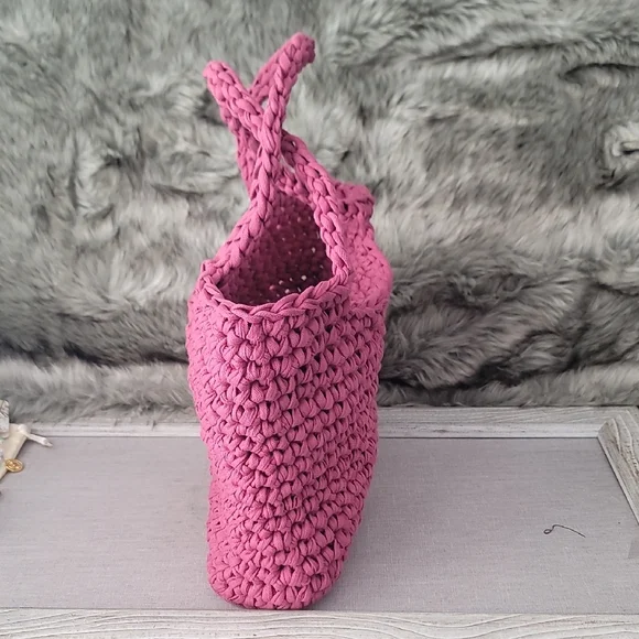 Handcrafted Pink Woven Tote Bag - Picture 6 of 14